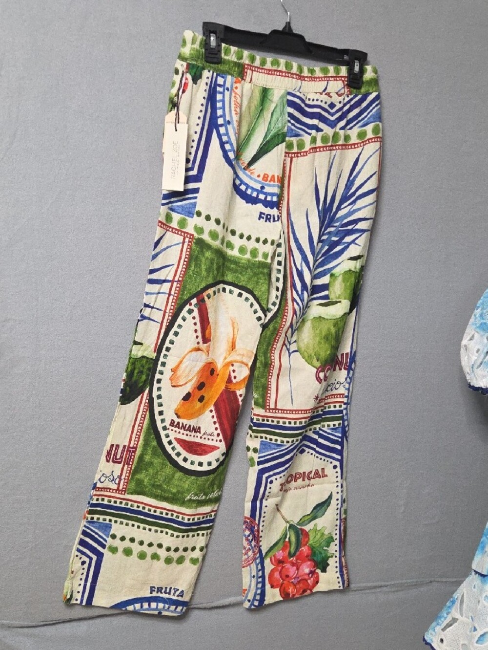 Rachel Zoe Tropical Fruit Print Wide-Leg Linen Pants NWT Farm Rio Style Xsmall - Picture 4 of 6